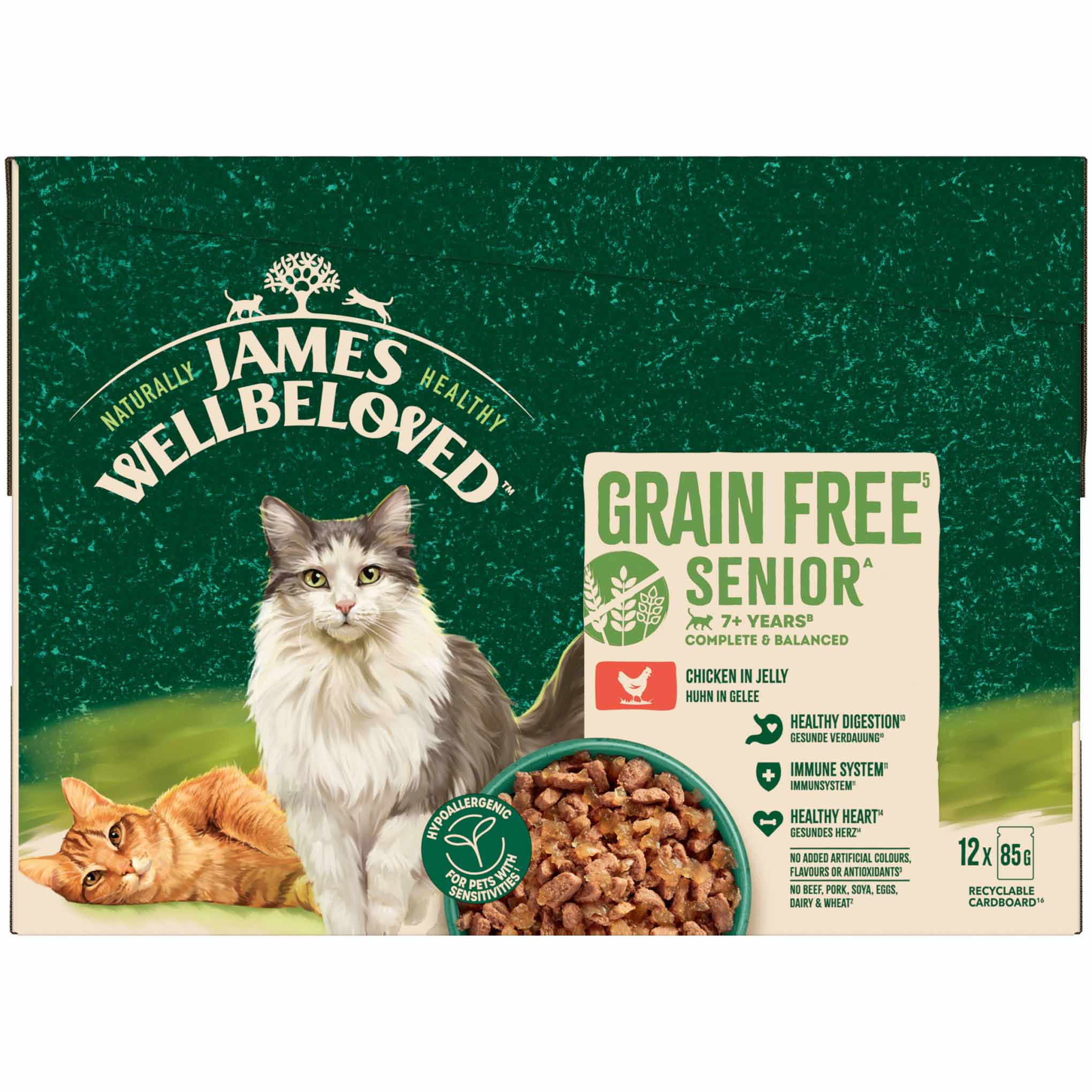 James Wellbeloved Senior Grain Free Wet Cat Food in Jelly - Chicken - 12x85g Pouches - Image 3
