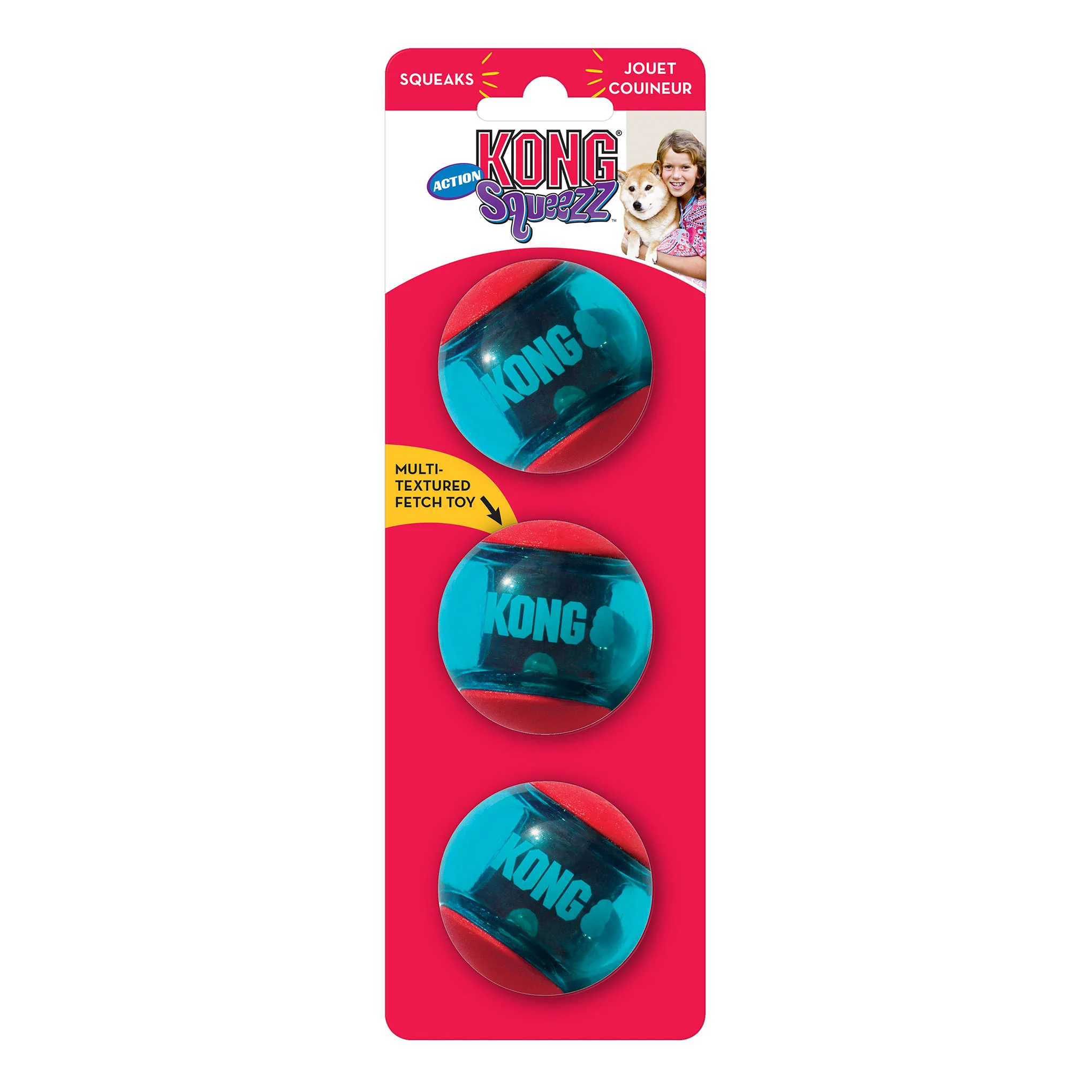 KONG Squeezz Action Ball Red - Pack of 3