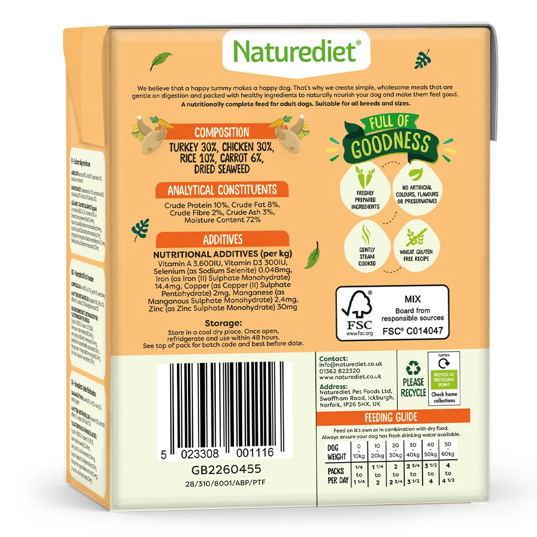 Naturediet Feel Good Adult Wet Dog Food - Turkey & Chicken - 18x390g Cartons - Image 3