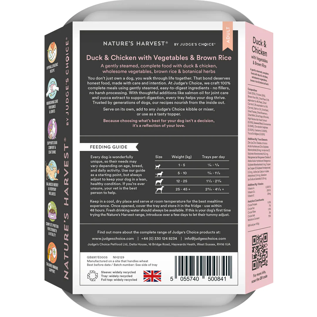 Natures Harvest Adult Wet Dog Food - Duck, Chicken & Brown Rice - 10x395g Trays - Image 3