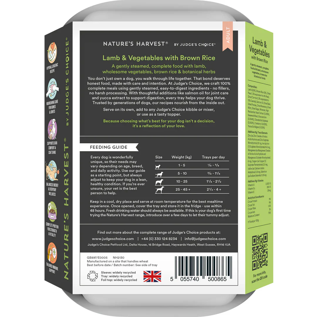 Natures Harvest Adult Wet Dog Food - Lamb & Brown Rice - 10x395g Trays - Image 3