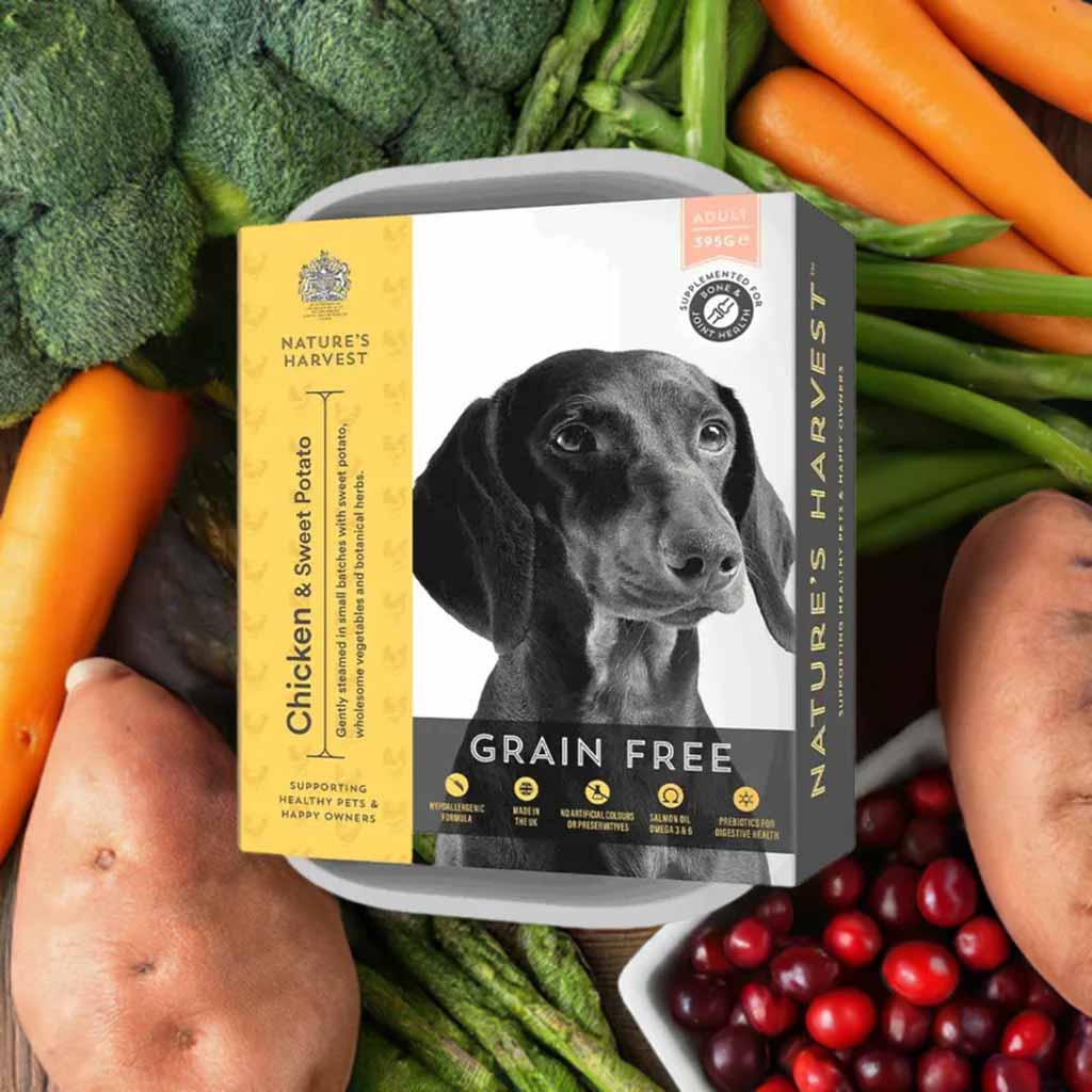 Natures Harvest Grain Free Adult Wet Dog Food - Chicken & Sweet Potato - 10x395g Trays