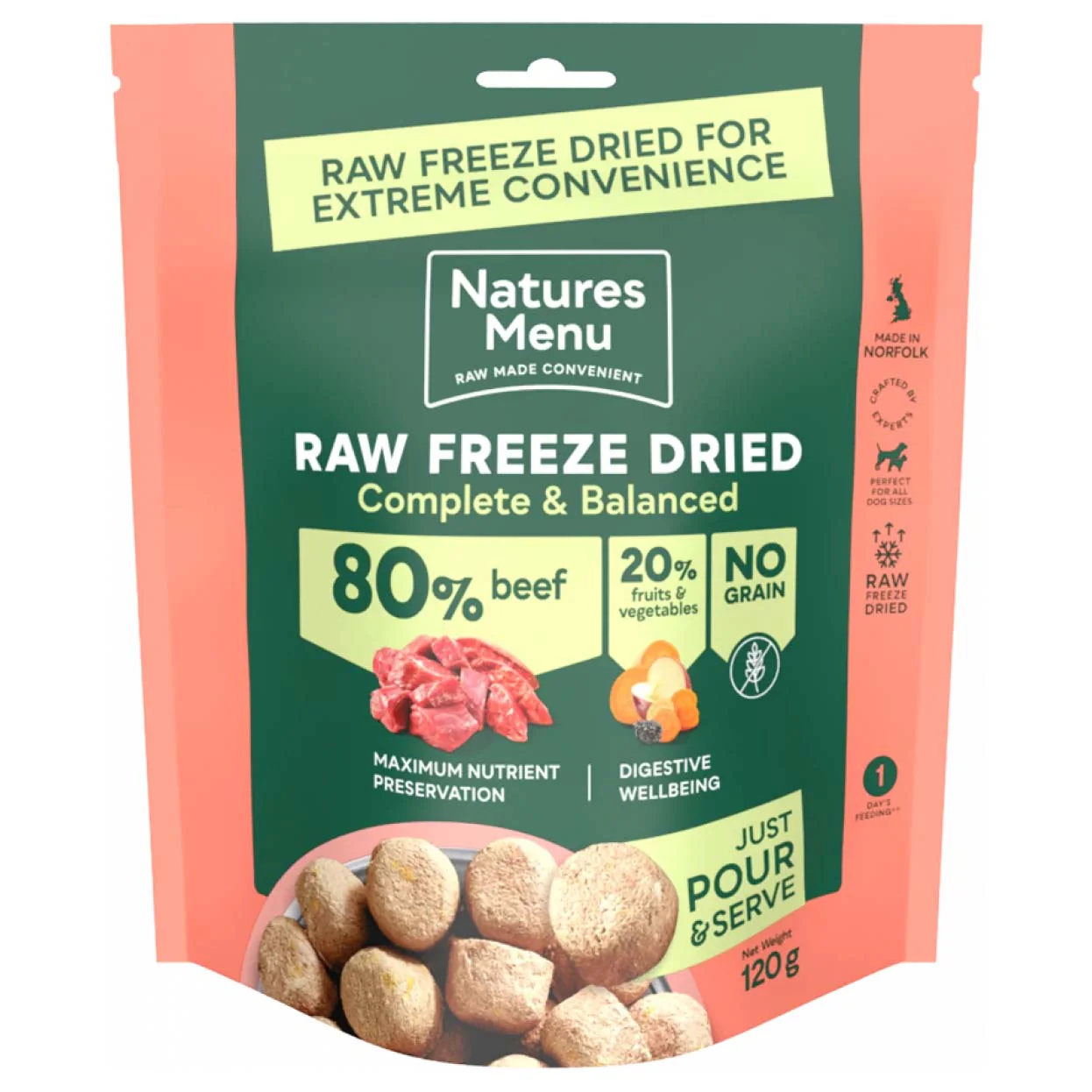 Natures Menu Complete & Balanced Freeze Dried Dog Food - Beef Nuggets - 120g