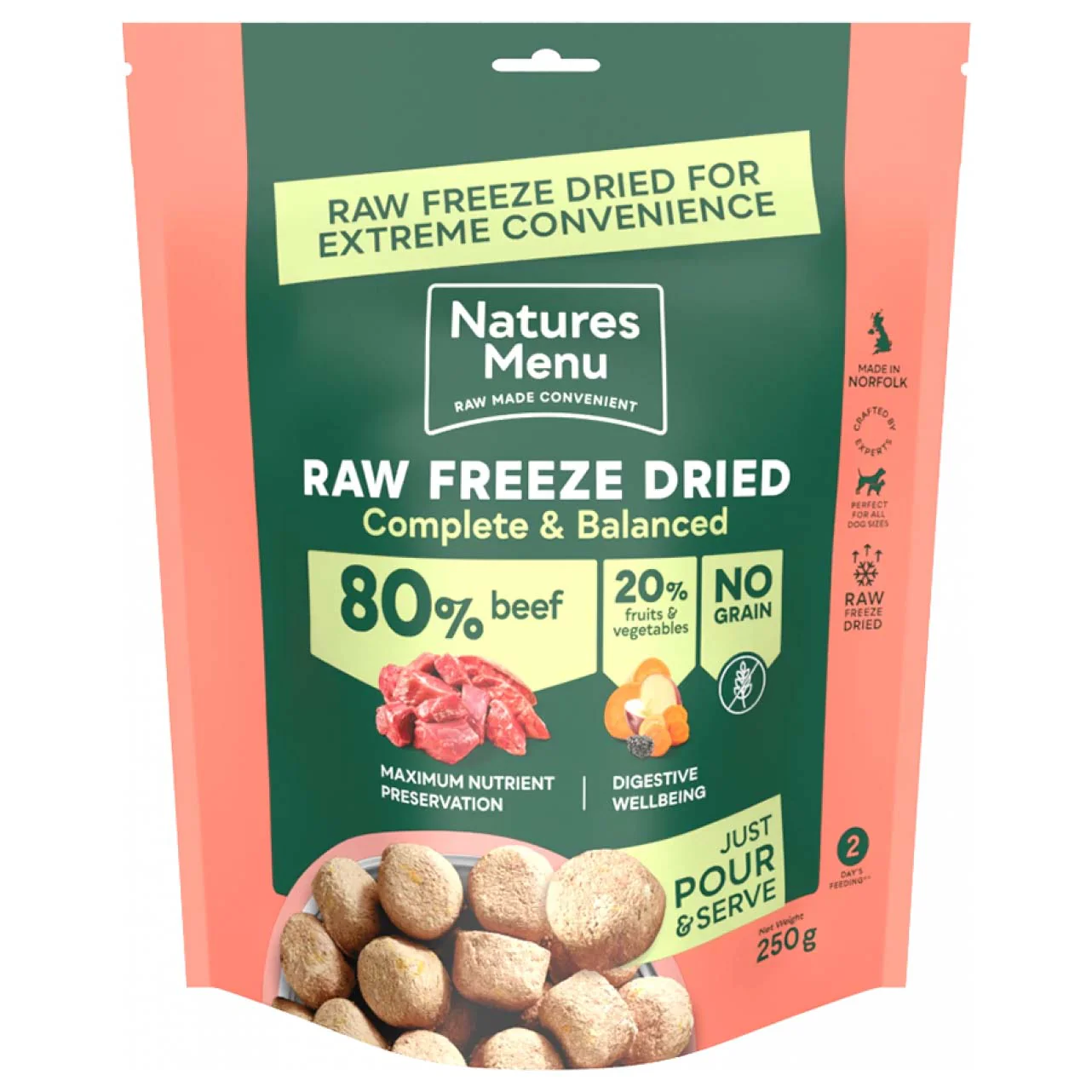 Natures Menu Complete & Balanced Freeze Dried Dog Food - Beef Nuggets - 250g