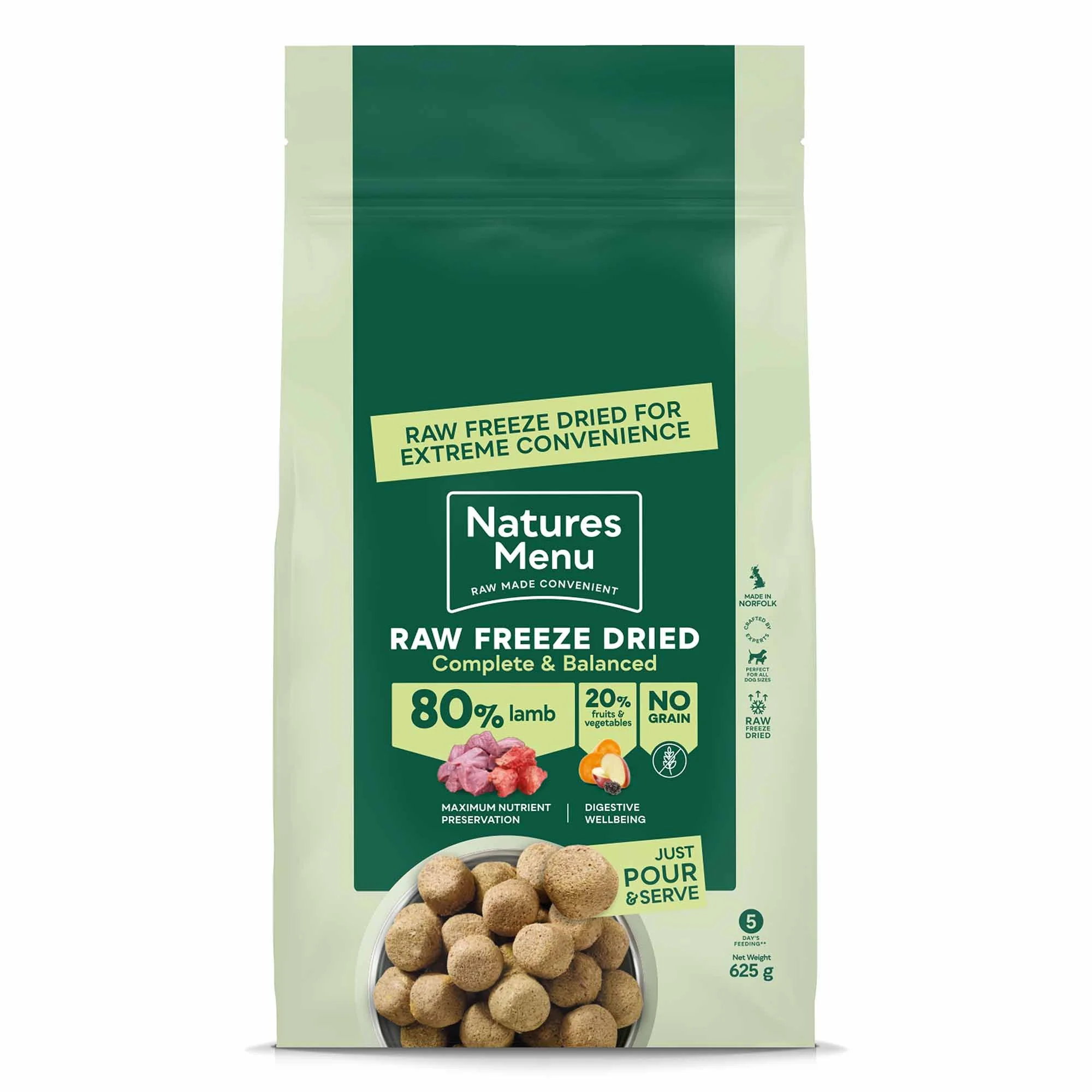Natures Menu Complete & Balanced Freeze Dried Dog Food - Lamb Nuggets - 625g