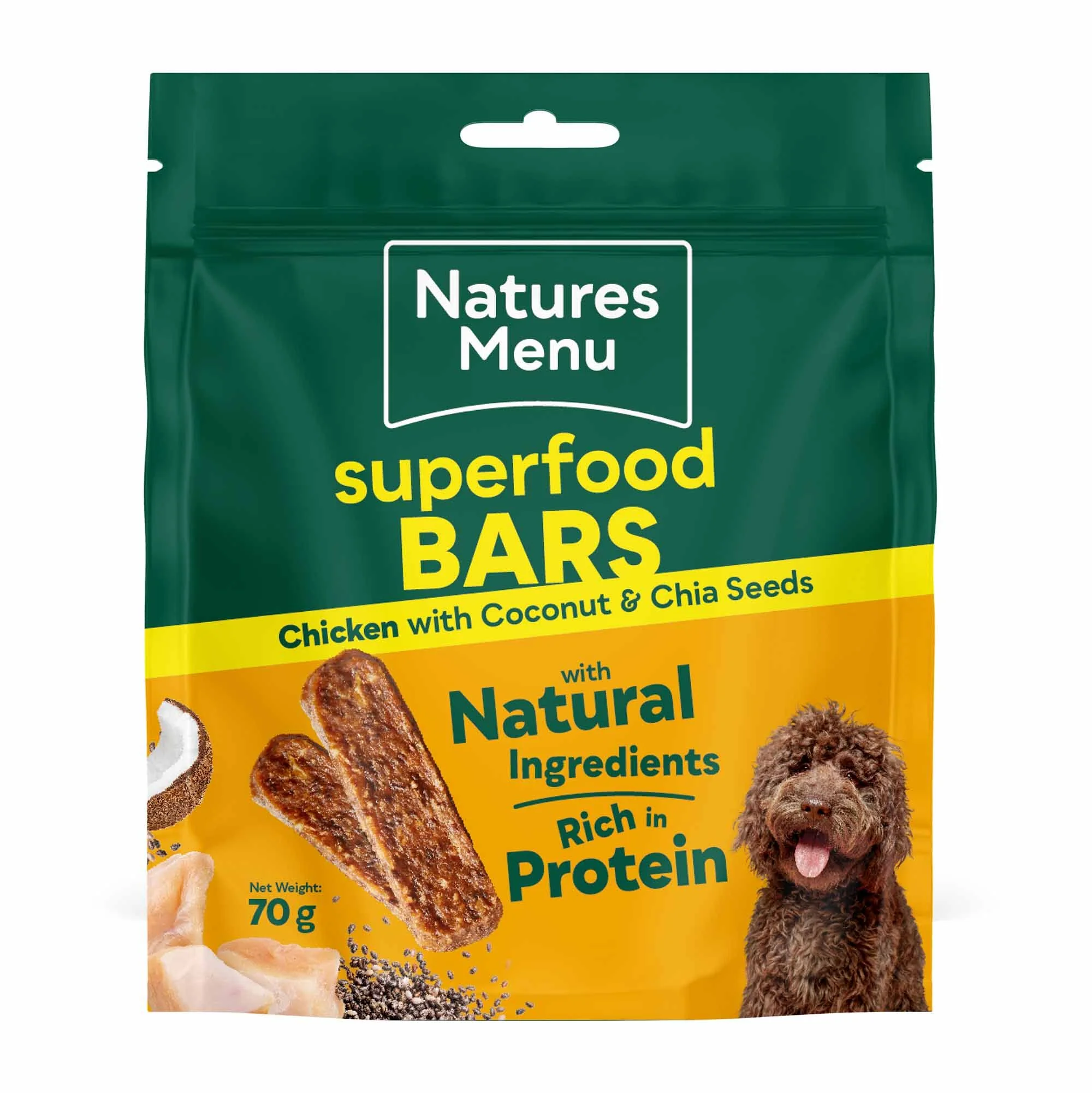 Natures Menu Superfood Bars for Adult Dogs - Chicken with Coconut & Chia Seeds - 70g