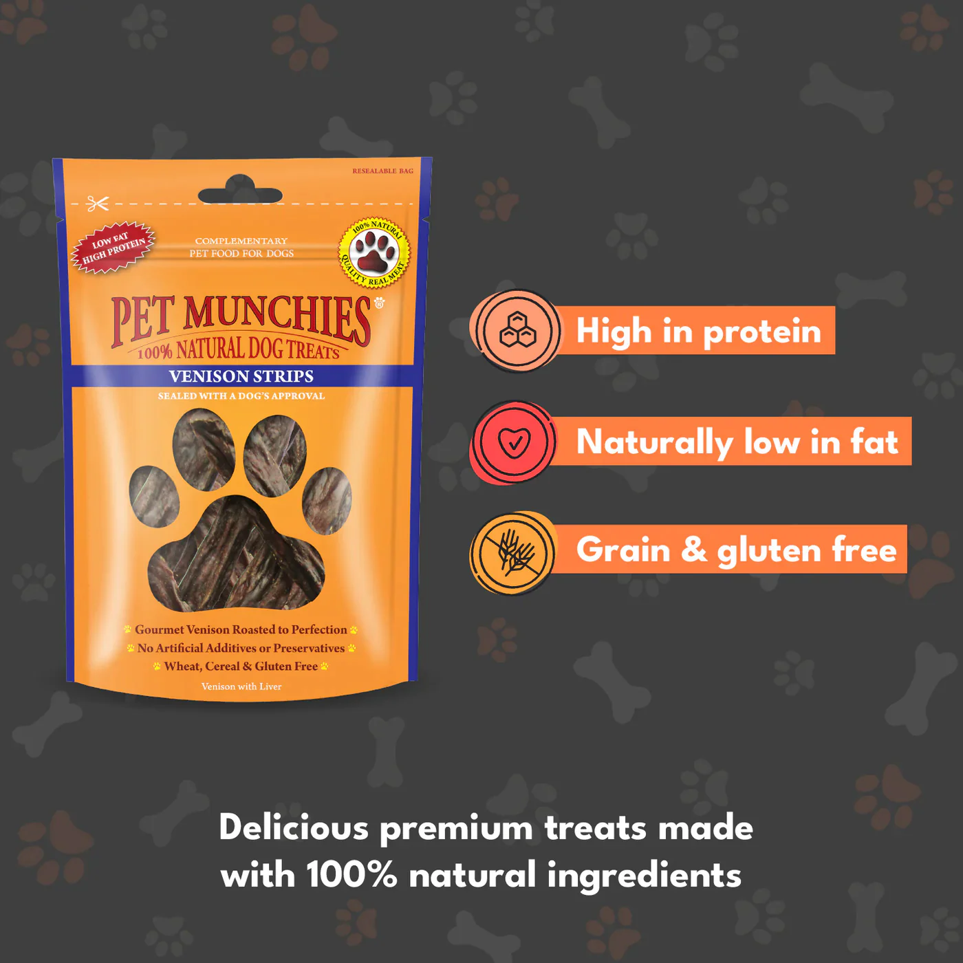 Pet Munchies Venison Strips Natural Dog Treats - 75g - Image 4