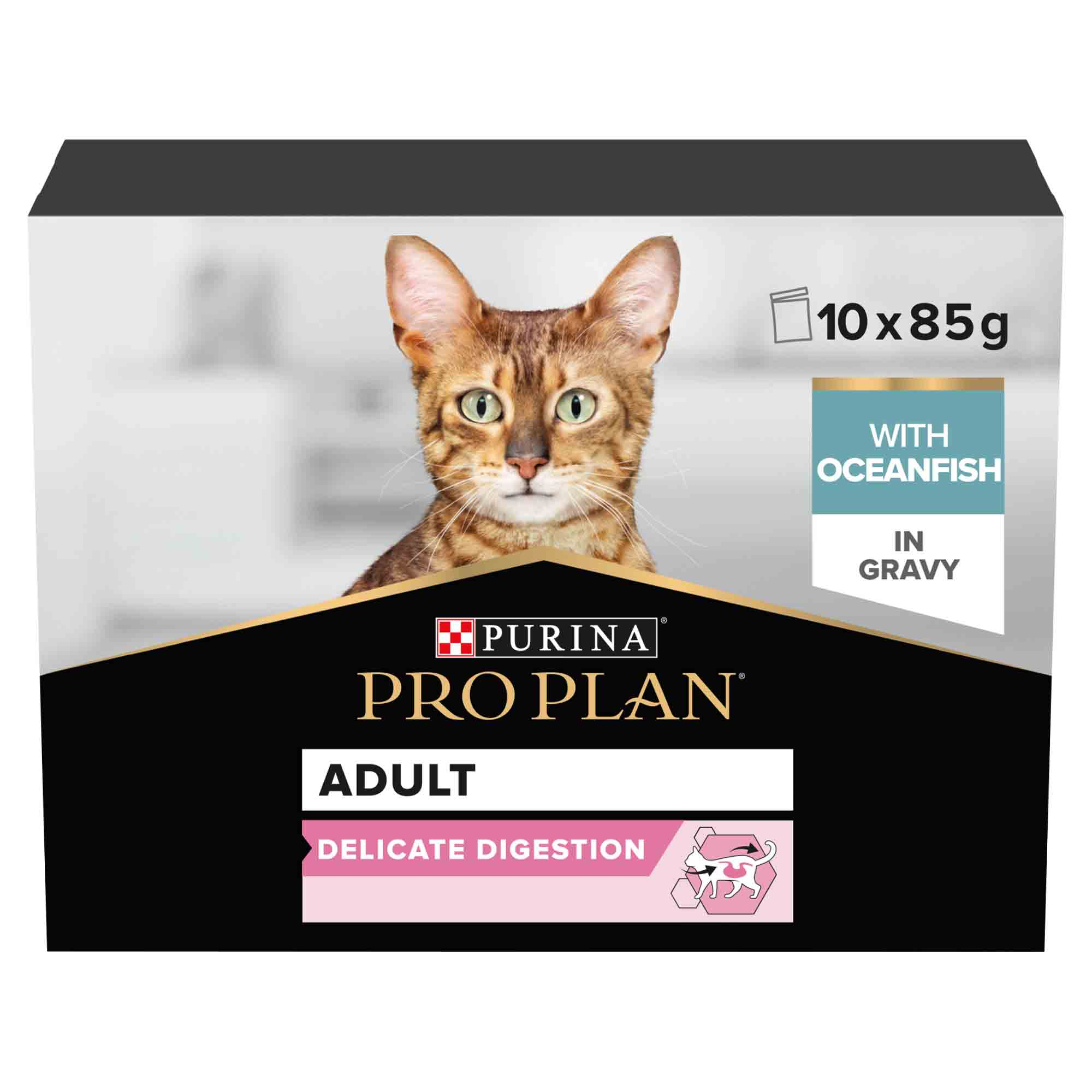 PRO PLAN Delicate Digestion Adult Wet Cat Food in Gravy - Ocean Fish - 10x85g Pouches