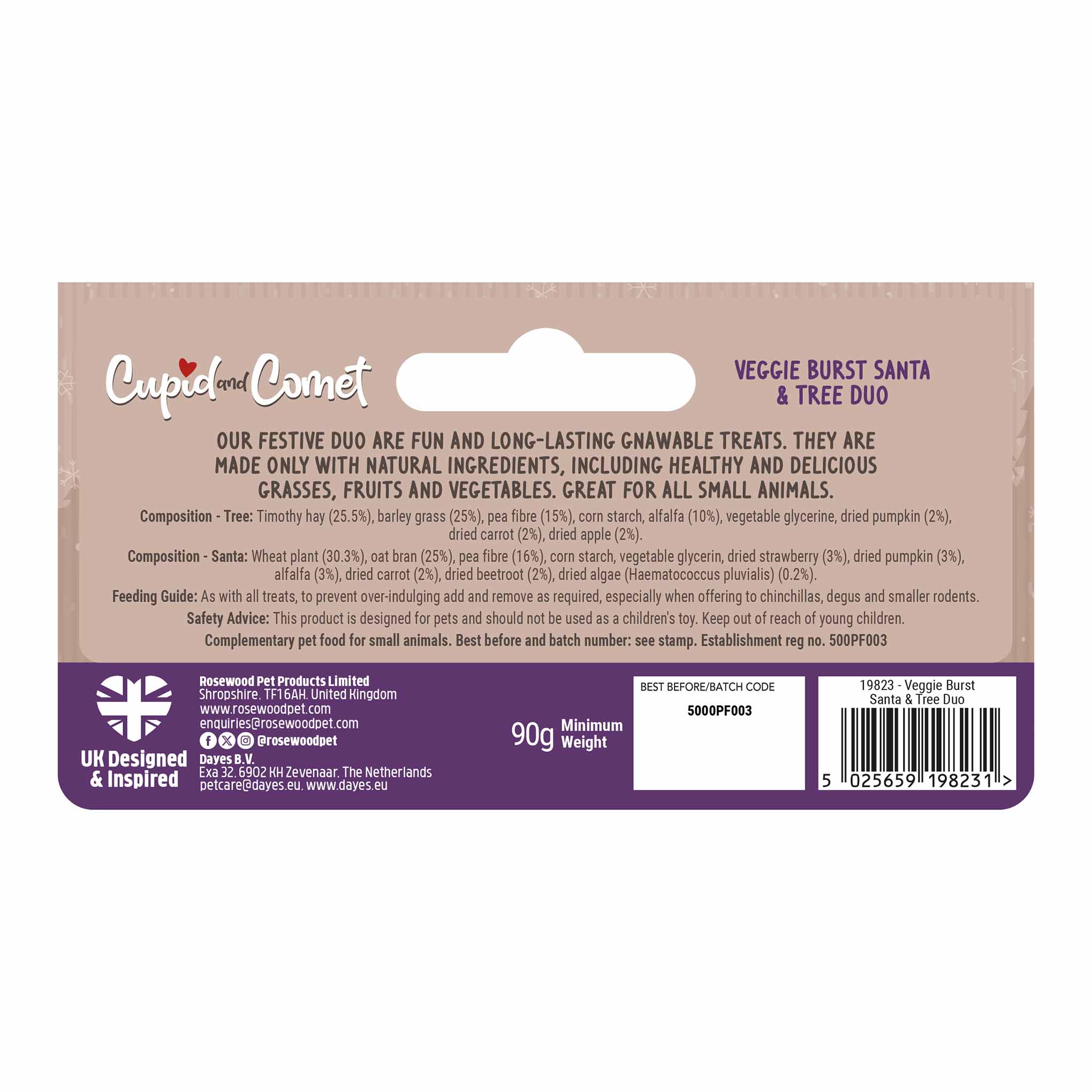Rosewood Cupid & Comet Veggie Burst Santa & Tree Duo Gnaw Treats for Small Animals - Image 3