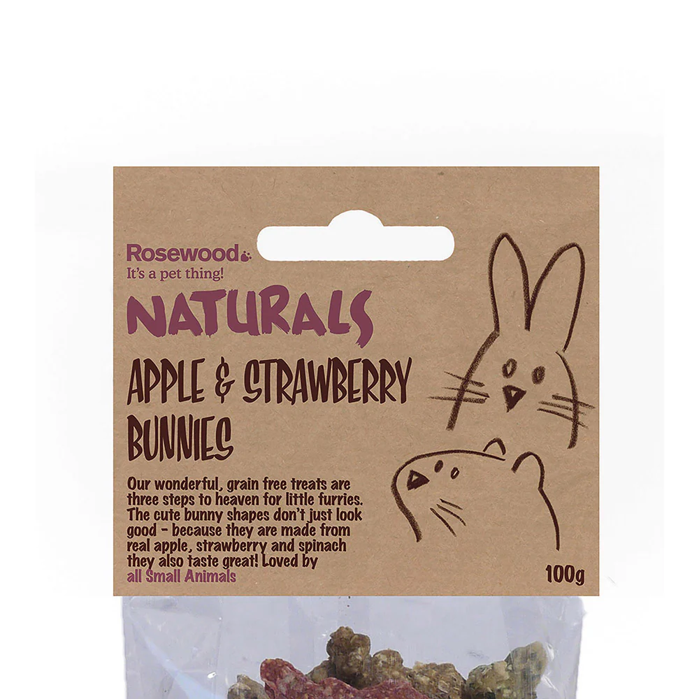 Rosewood Naturals Apple & Strawberry Bunnies - 100g - Image 2