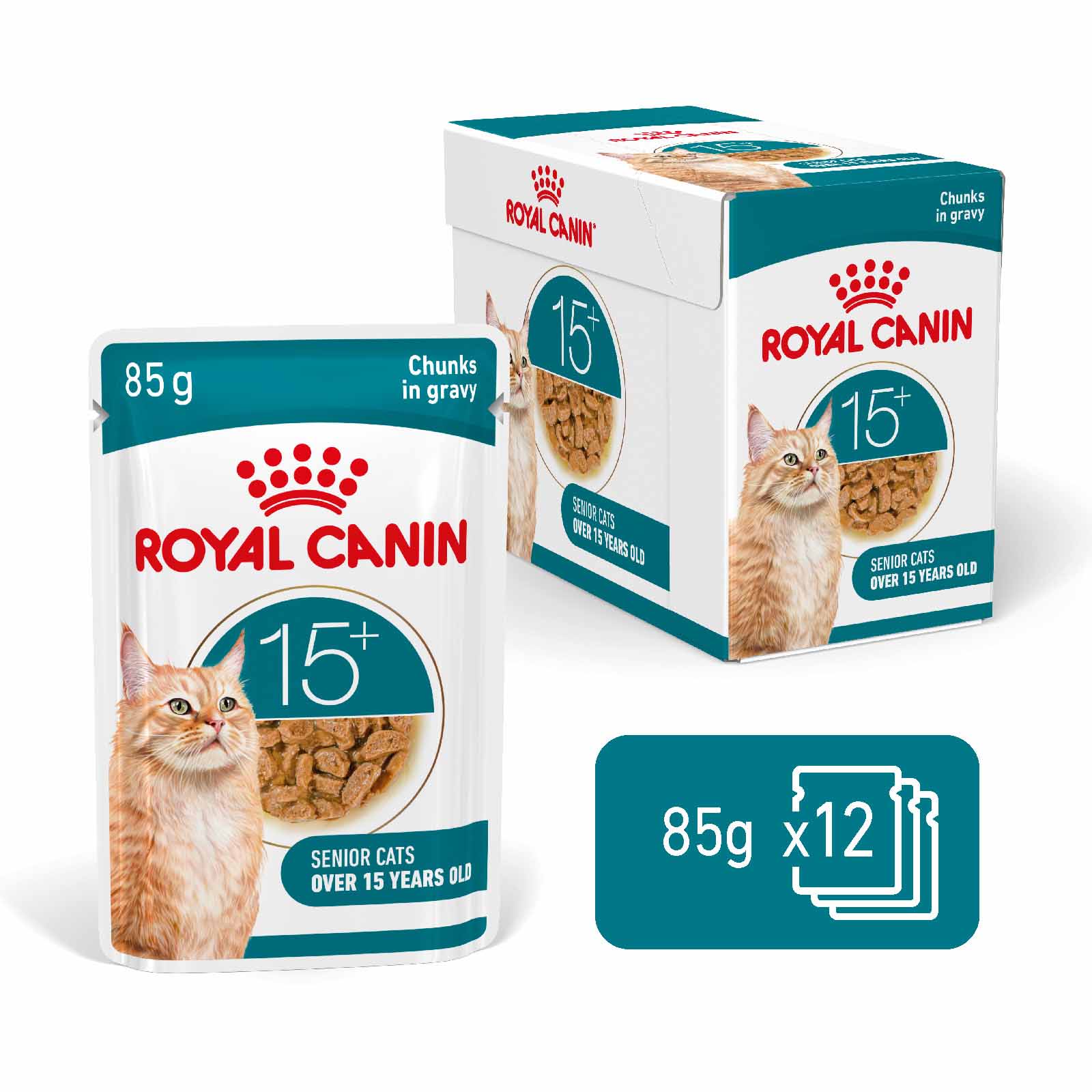 Royal Canin Ageing 15+ Senior Wet Cat Food Chunks in Gravy - 12x85g Pouches - Image 2