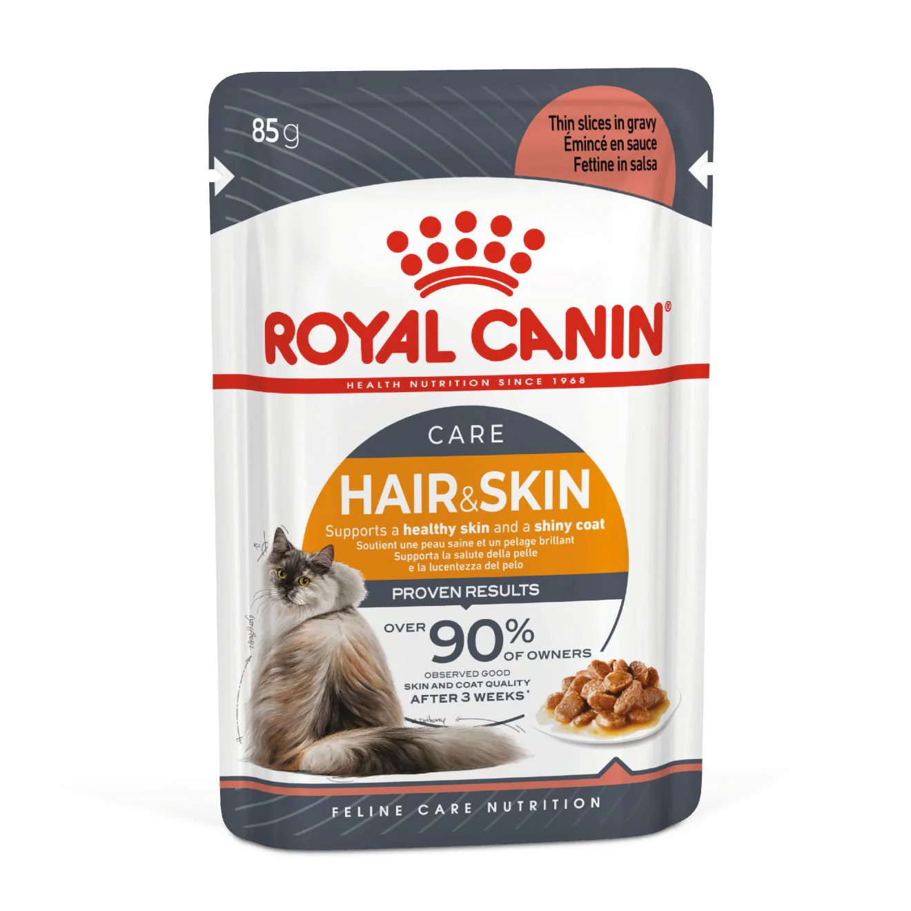 ROYAL CANIN Hair & Skin Care Adult Wet Cat Food In Gravy - 12x85g Pouches - Image 2