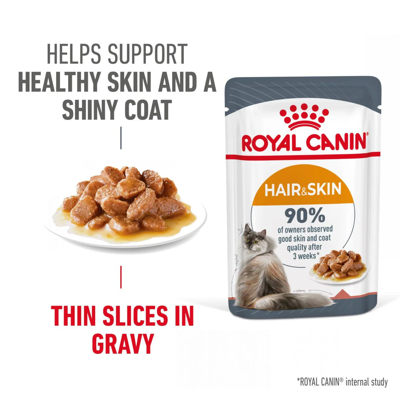 ROYAL CANIN Hair & Skin Care Adult Wet Cat Food In Gravy - 12x85g Pouches - Image 3