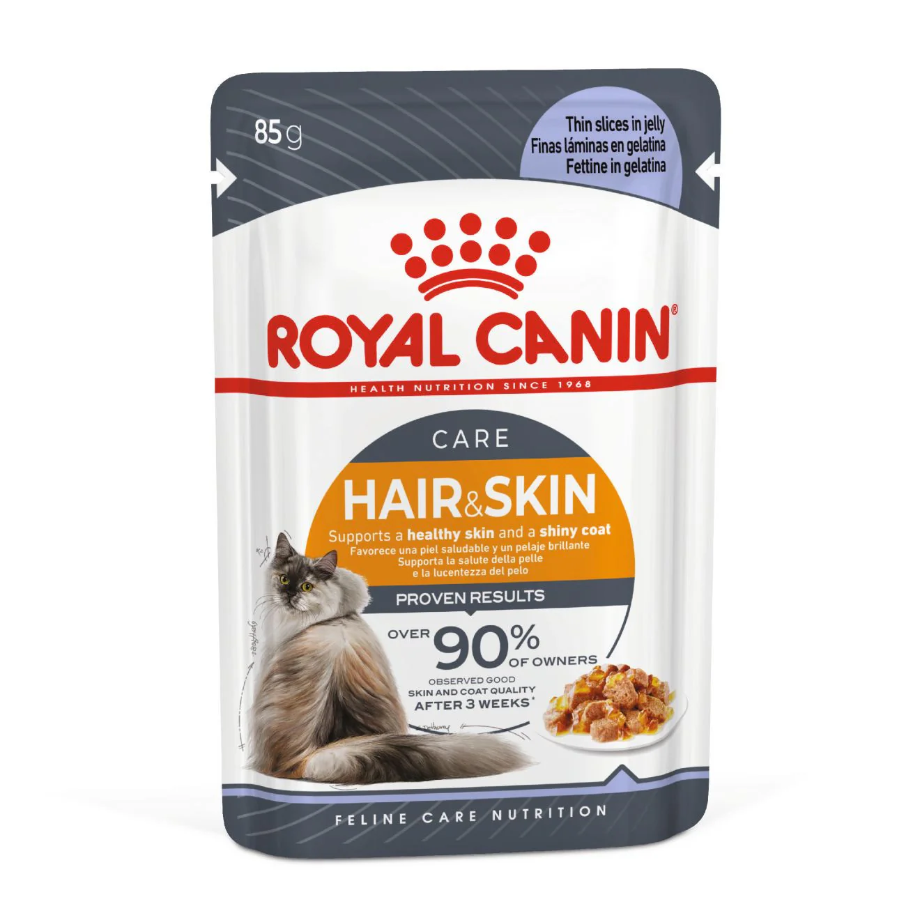 ROYAL CANIN Hair & Skin Care Adult Wet Cat Food In Jelly - 12x85g Pouches - Image 2