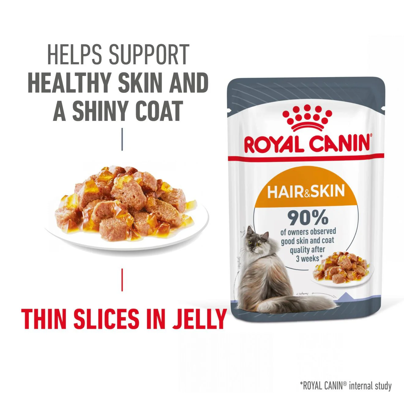 ROYAL CANIN Hair & Skin Care Adult Wet Cat Food In Jelly - 12x85g Pouches - Image 3