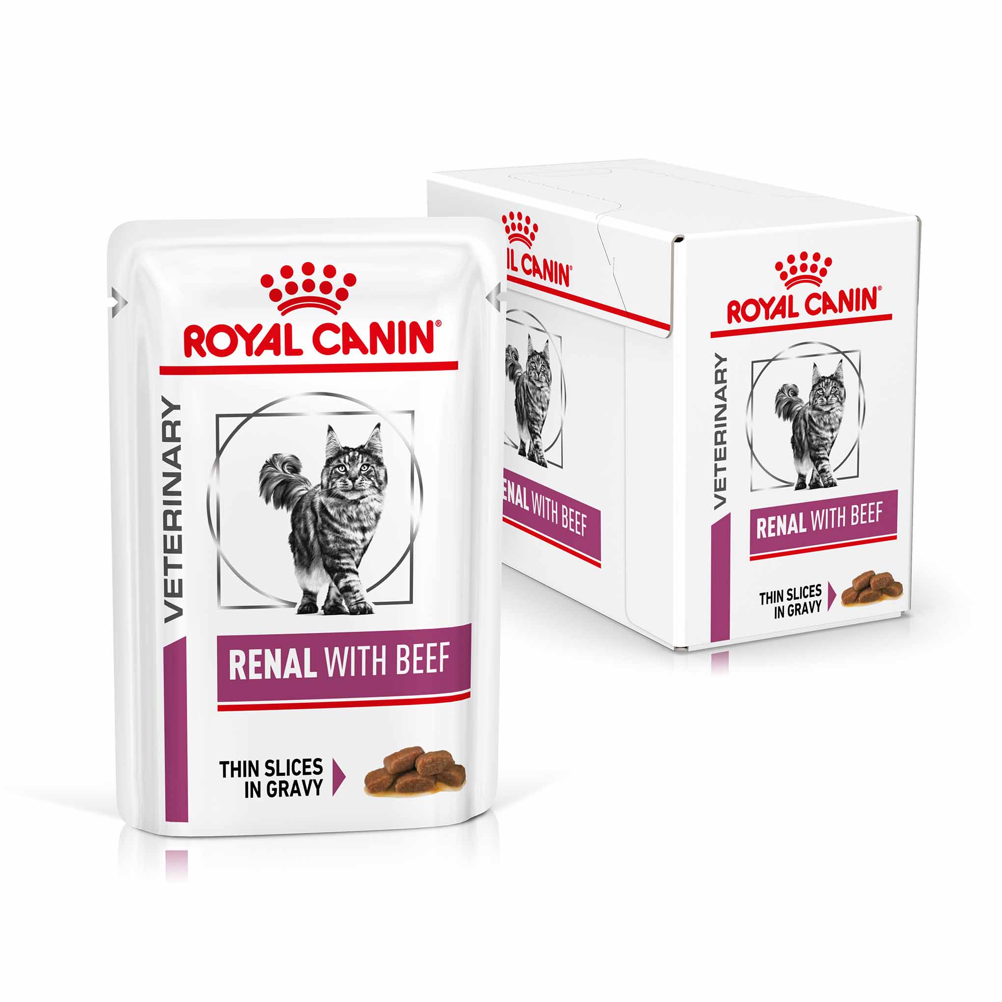 Royal Canin Veterinary Health Nutrition Renal Adult Wet Cat Food In Gravy - Beef - 48x85g Pouches - Image 2