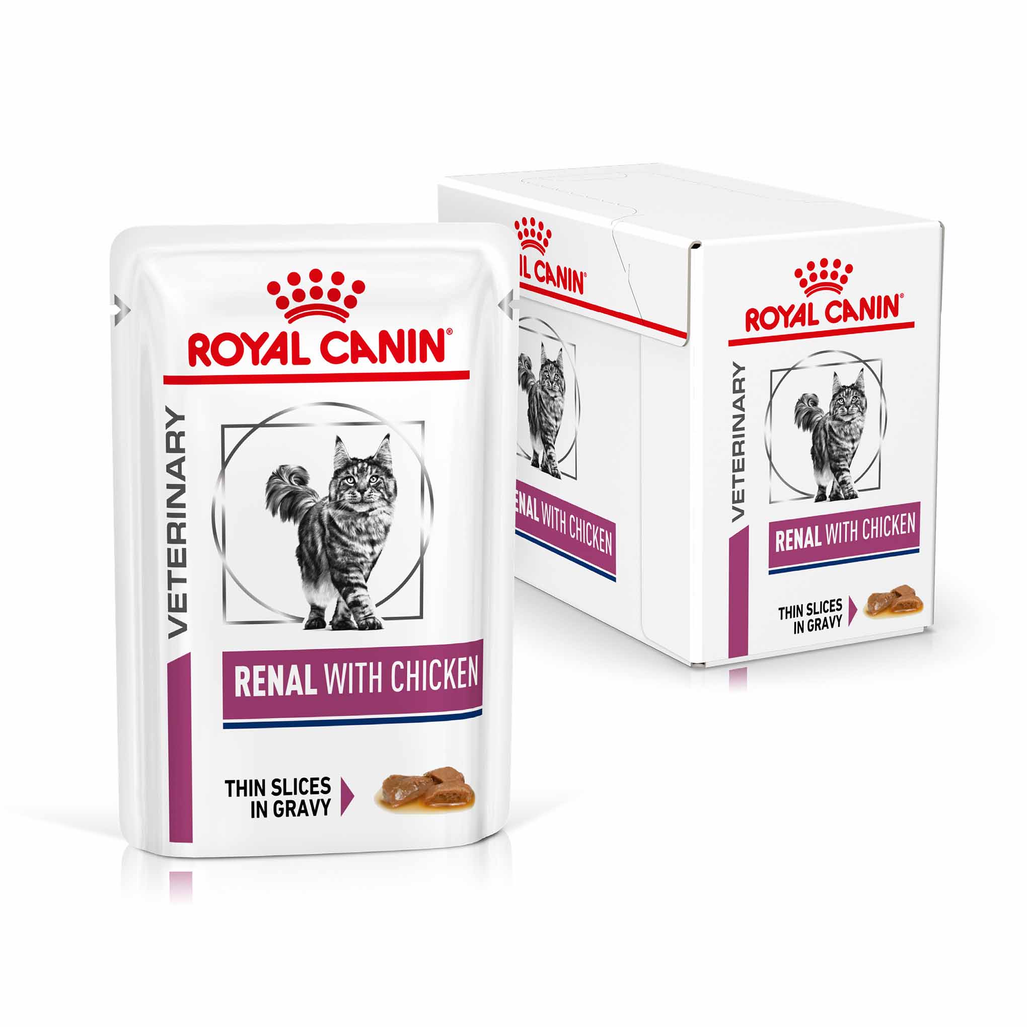 Royal Canin Veterinary Health Nutrition Renal Adult Wet Cat Food In Gravy - Chicken - 48x85g Pouches - Image 2