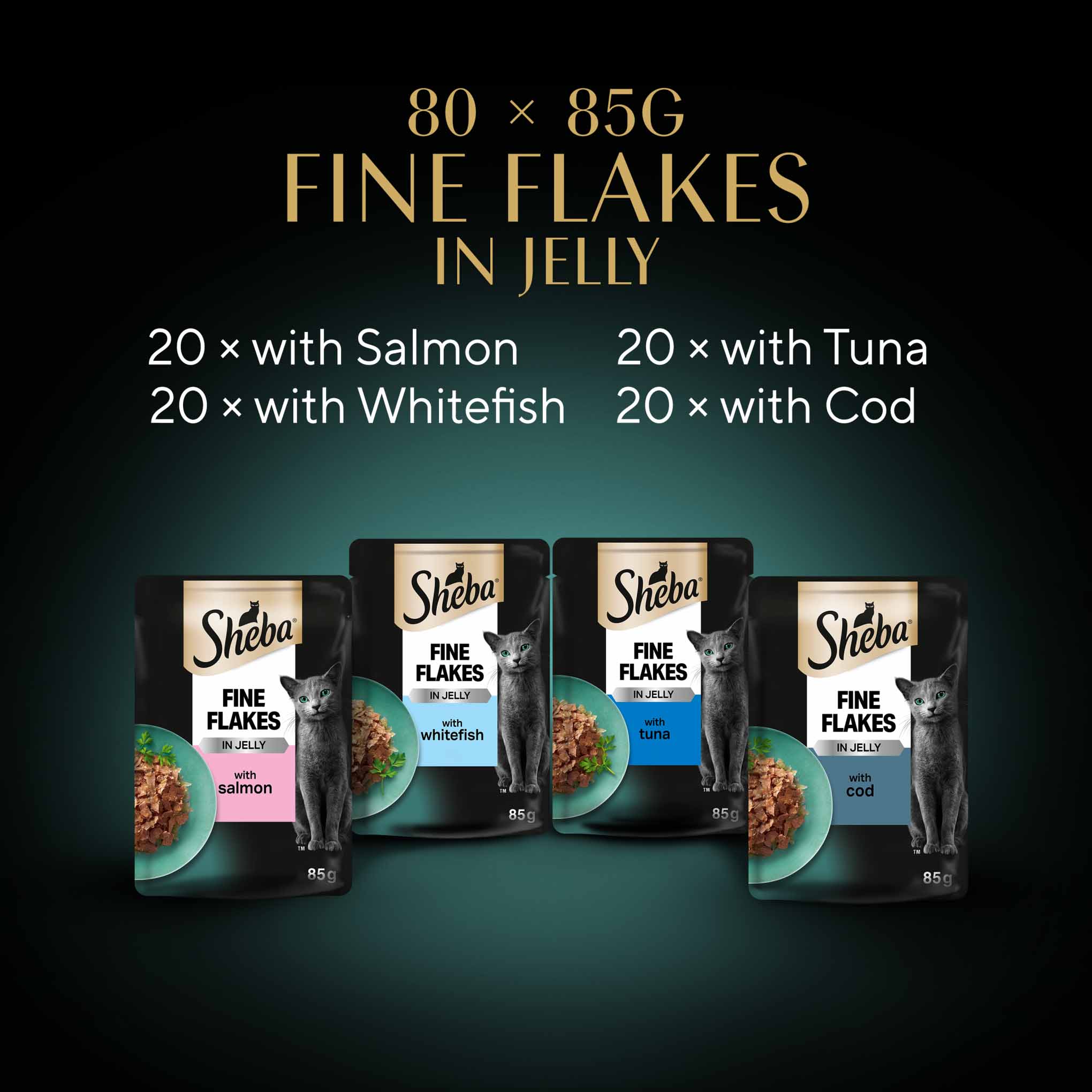 SHEBA Fine Flakes Adult Wet Cat Food in Jelly - Fish - 80x85g Pouches - Image 6