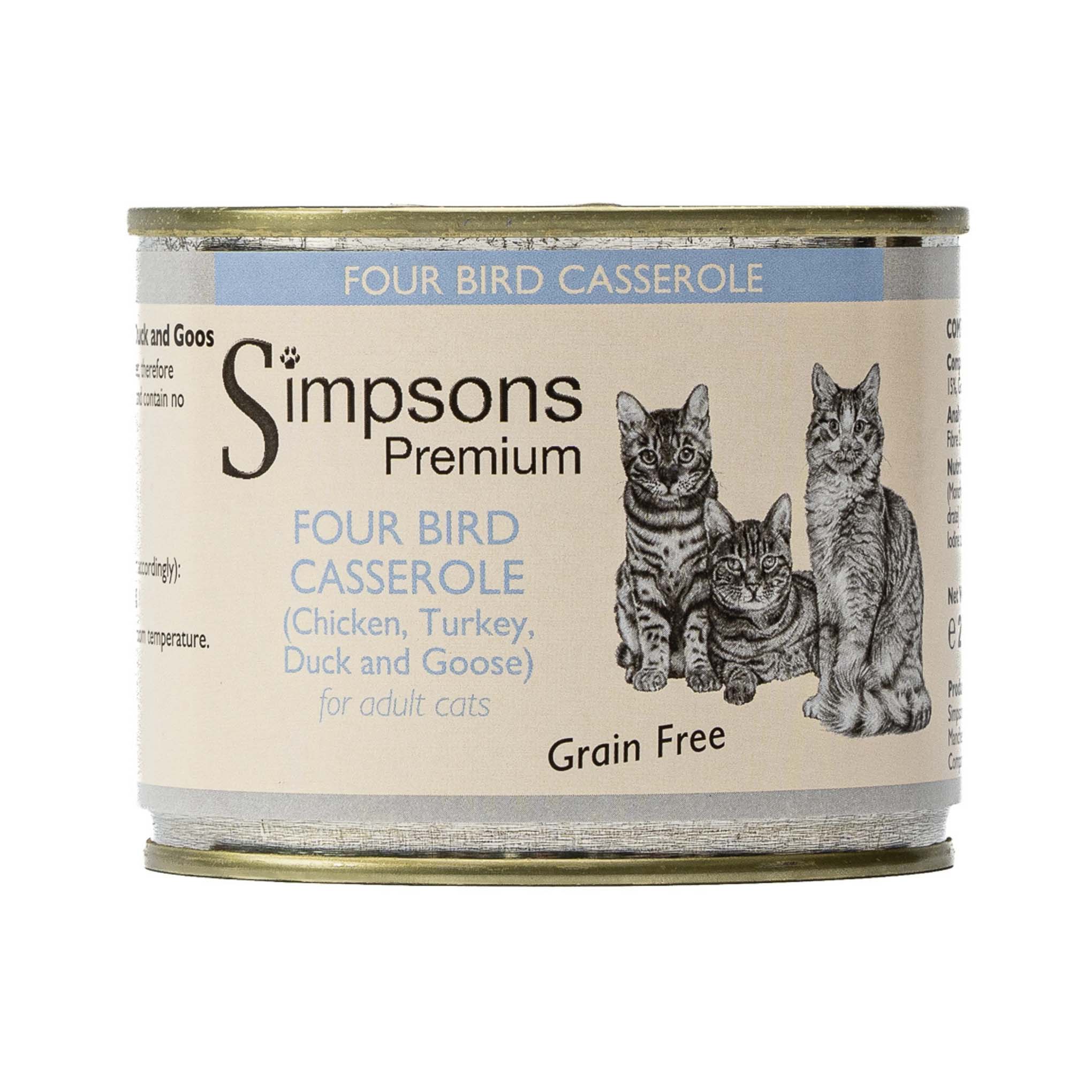 Simpsons Premium Adult Wet Cat Food - Four Bird Casserole - 6x200g Cans