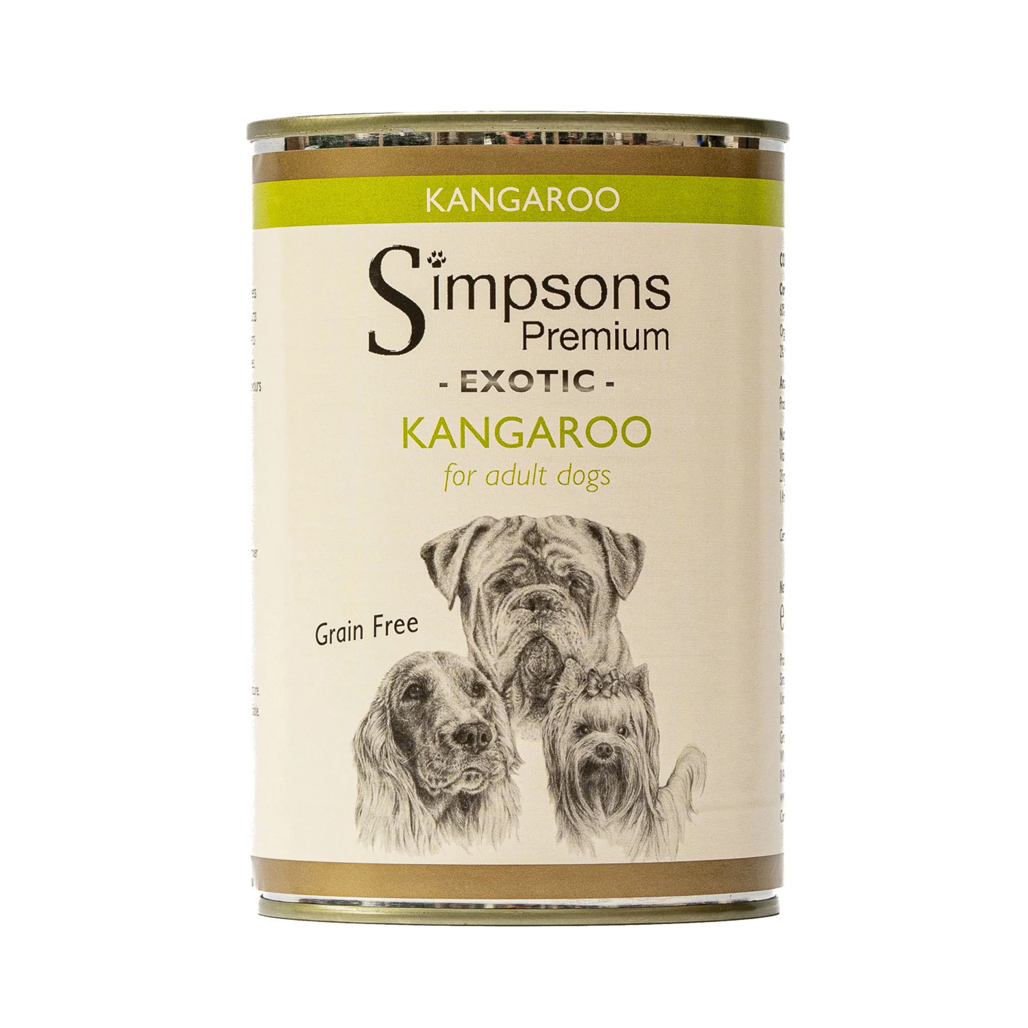 Simpsons Premium Adult Wet Dog Food - Kangaroo with Organic Vegetables - 6x400g Cans