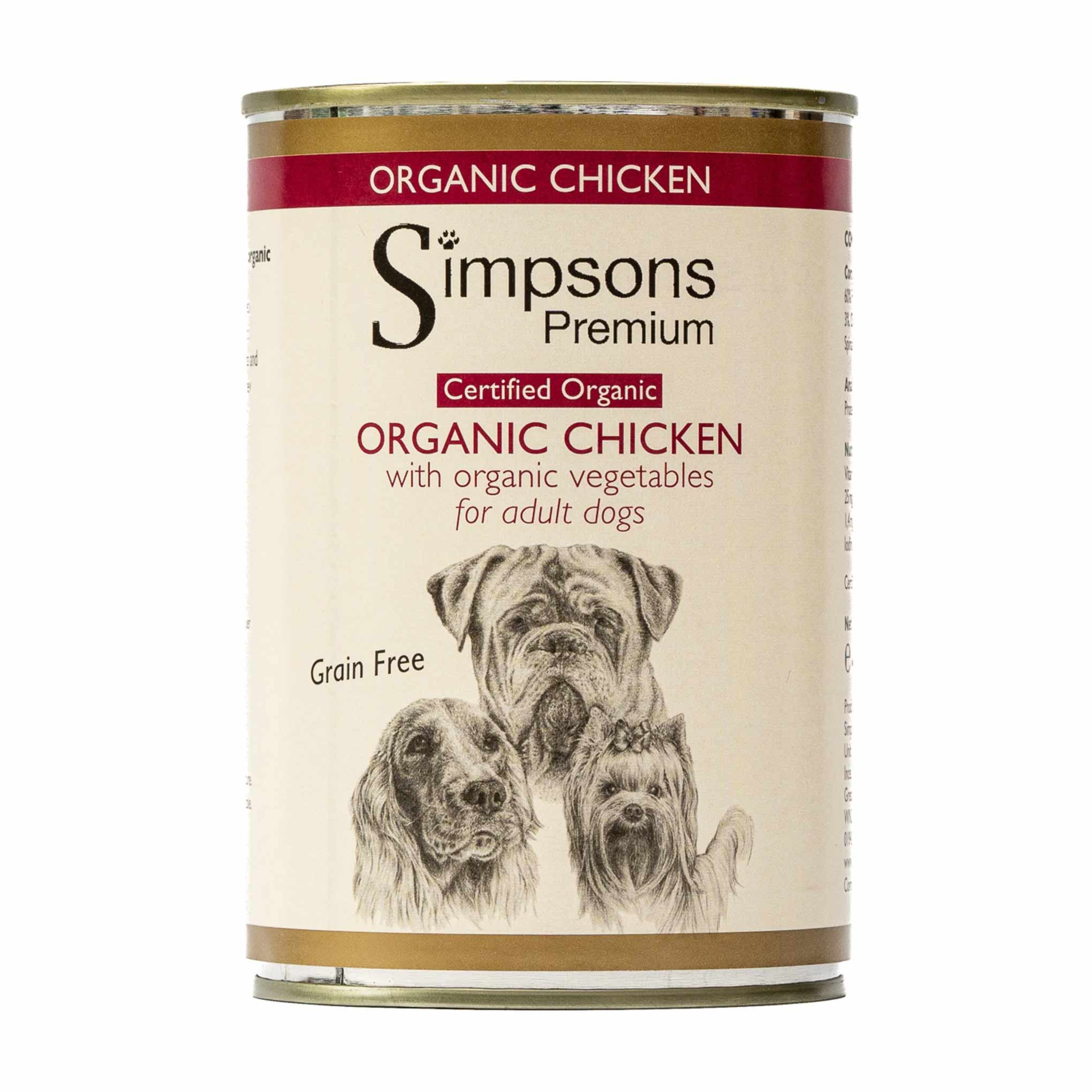 Simpsons Premium Adult Wet Dog Food - Organic Chicken - 6x400g Cans