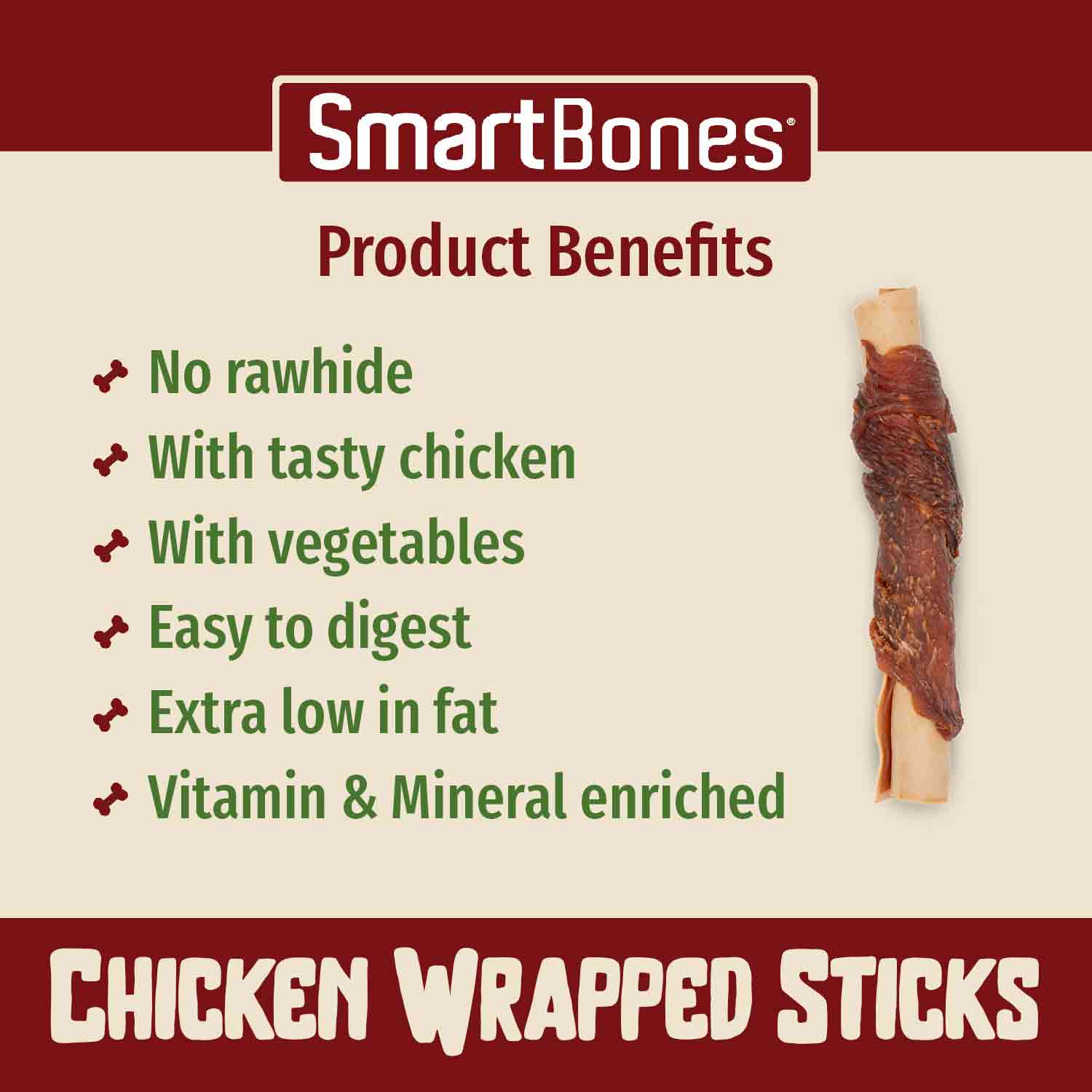 SmartBones Chicken Wrapped Mini Sticks Adult Dry Dog Treats - 9 Sticks - Image 6