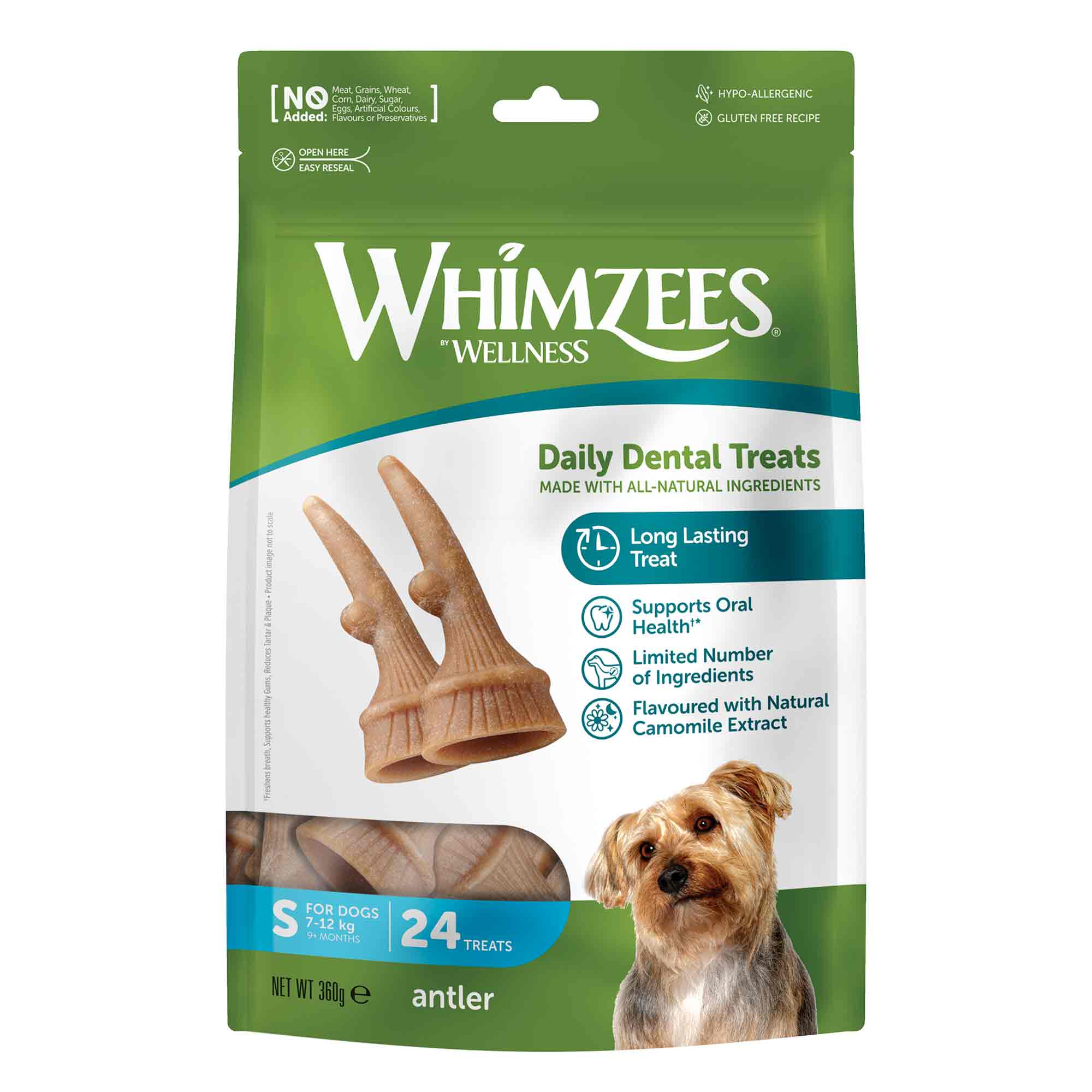 WHIMZEES Small Antlers Dental Chew Dog Treat - 24 pack