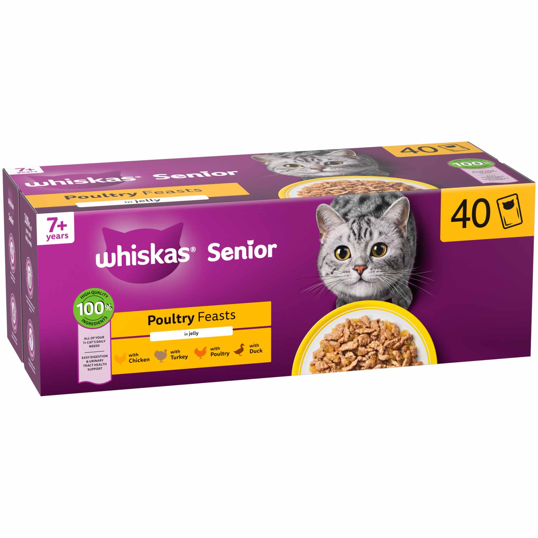 WHISKAS 7+ Senior Wet Cat Food in Jelly - Poultry Feasts - 40x85g Pouches - Image 2