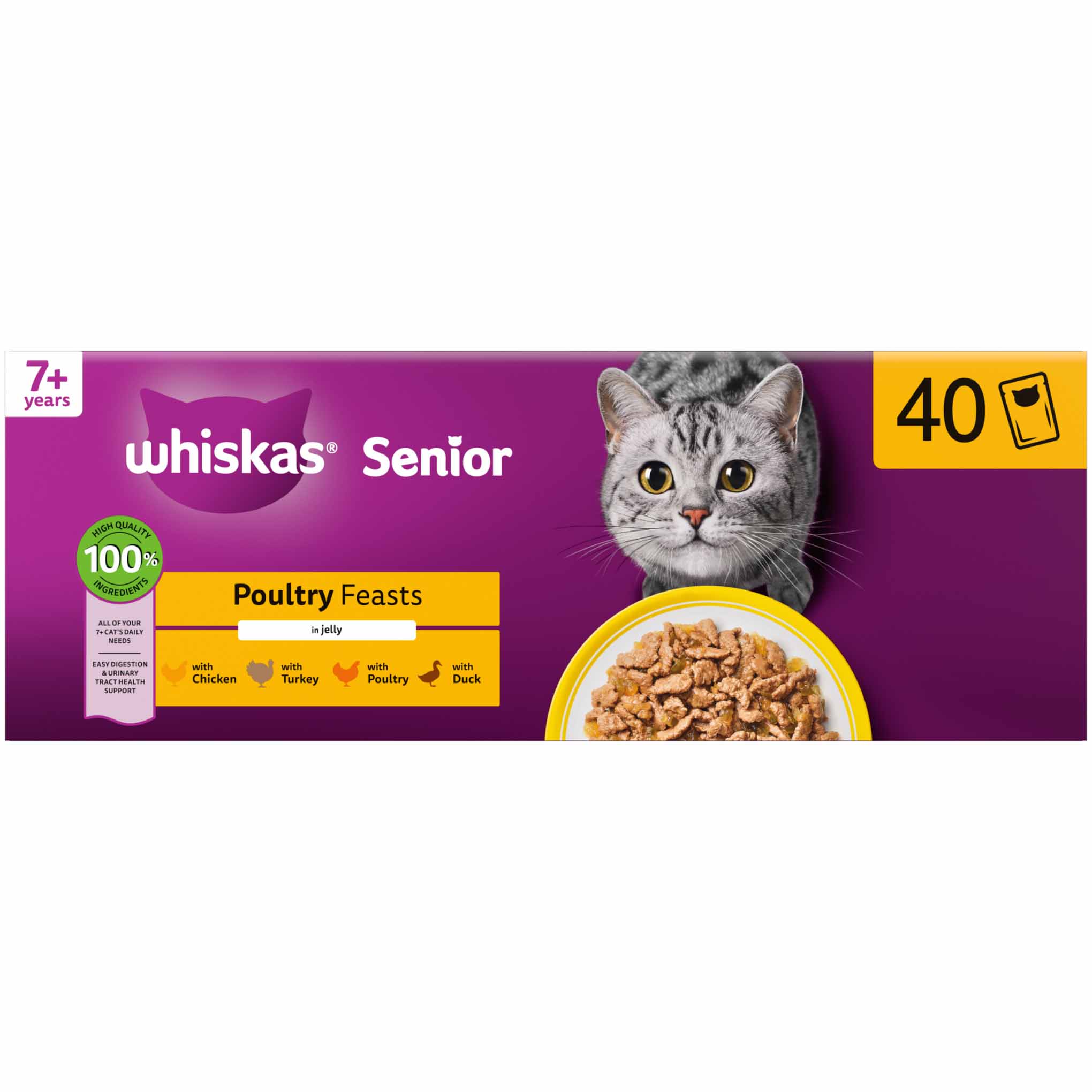 WHISKAS 7+ Senior Wet Cat Food in Jelly - Poultry Feasts - 40x85g Pouches - Image 3
