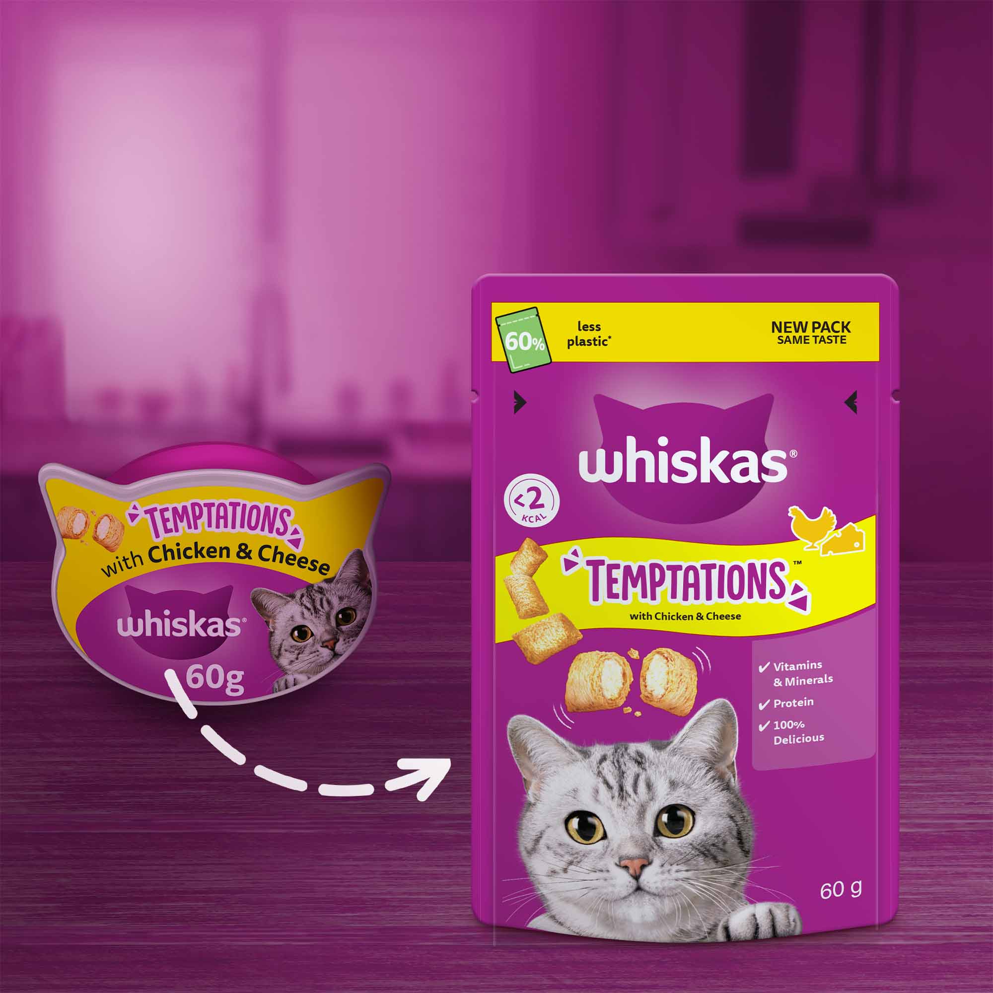 Whiskas Temptations Cat Treats - Chicken & Cheese - 60g - Image 10