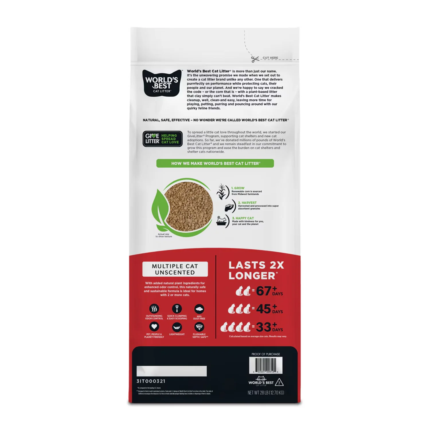 Worlds Best Multiple Cat Unscented Clumping Cat Litter - 12.7kg - Image 4